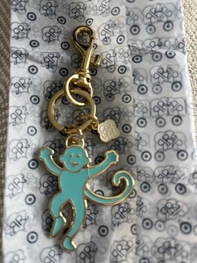 Rare Roller Rabbit Gold-Tone Keychain with Aqua Monkey Charm